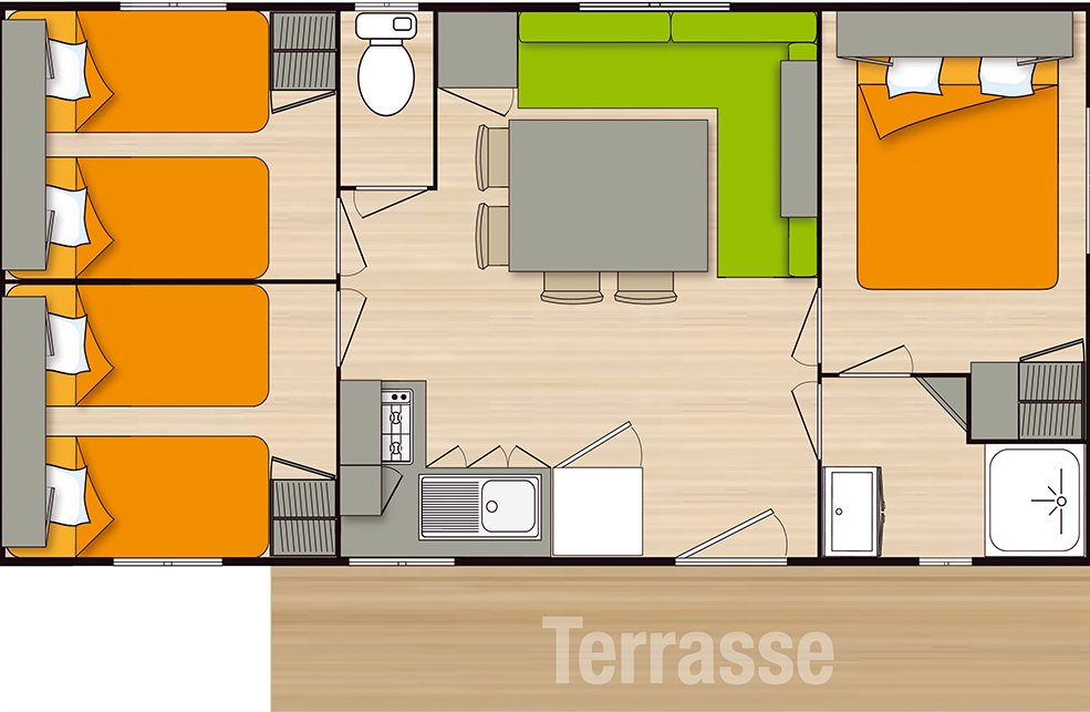 Plan Mobil-home Terrasse Luxe 3 chambres